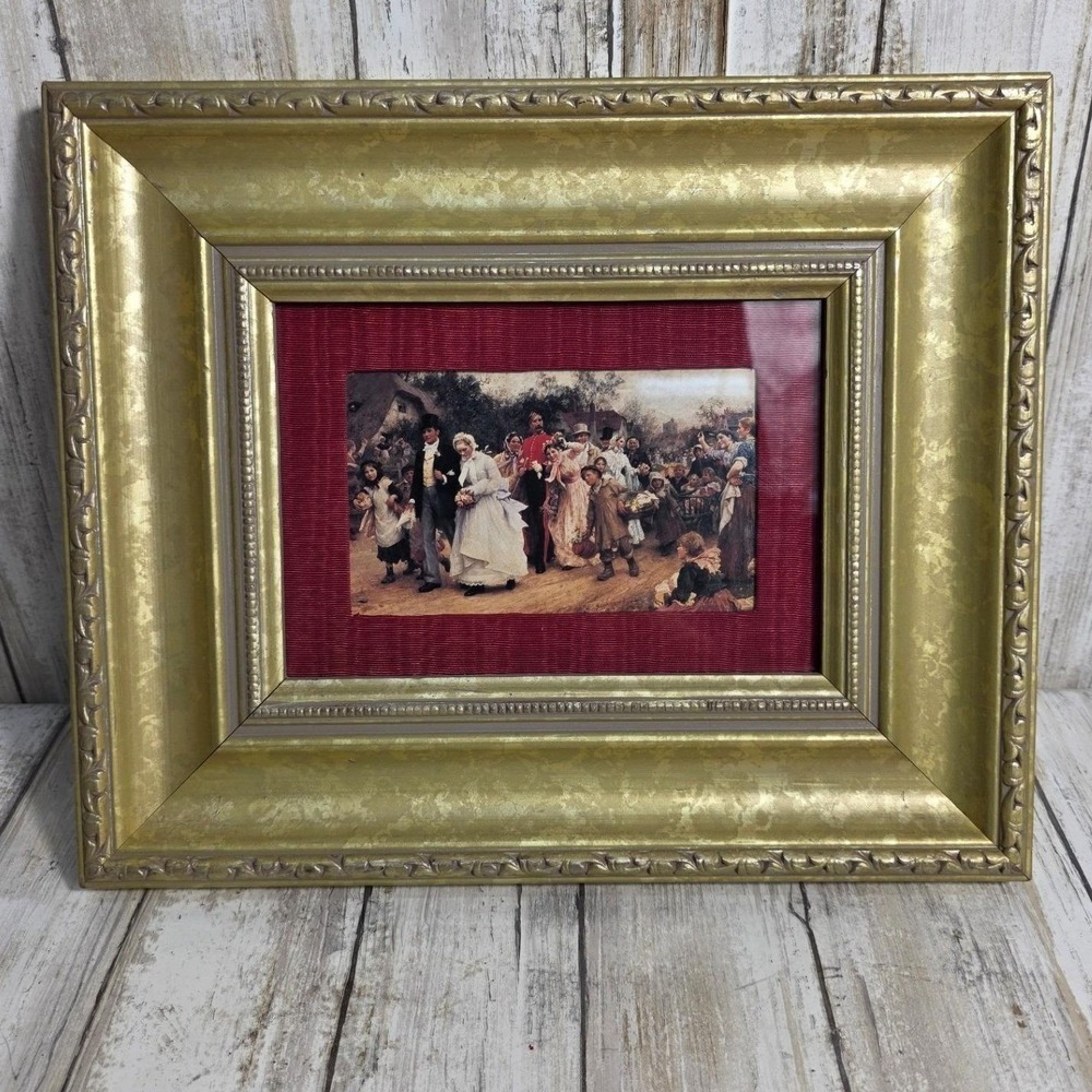 Vintage 1883 The Village Wedding Framed Art By Sir Luke Fildes Gold Ornate 12x10